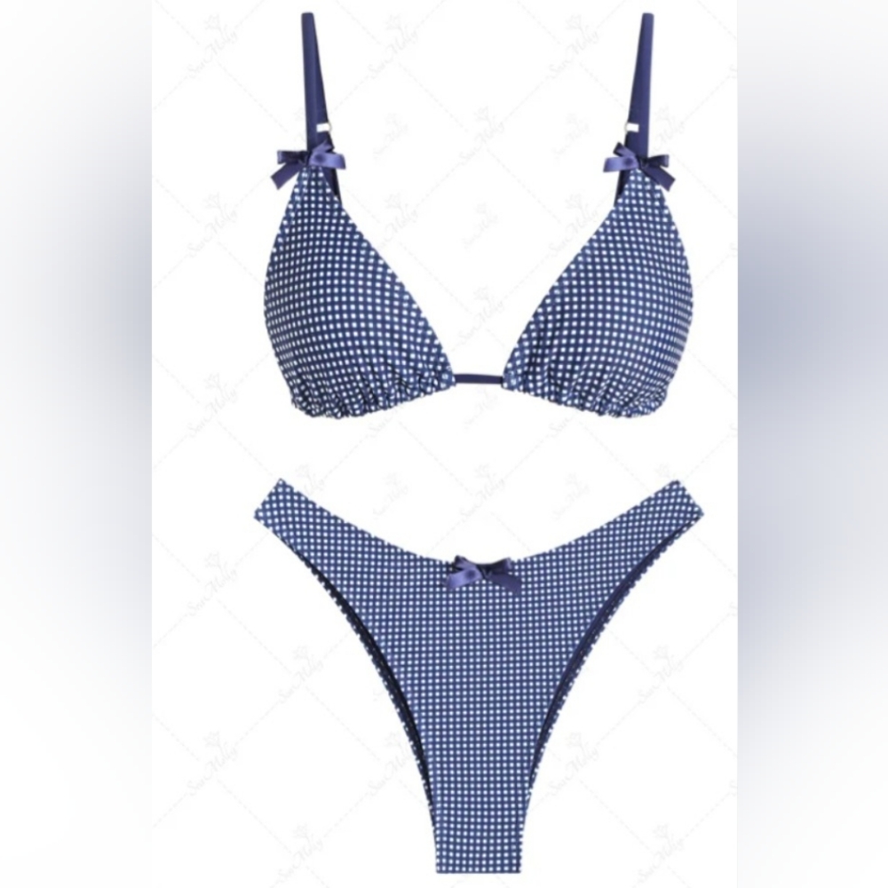 SeaMoly Vintage Gingham Bow Triangle Bikini Set
